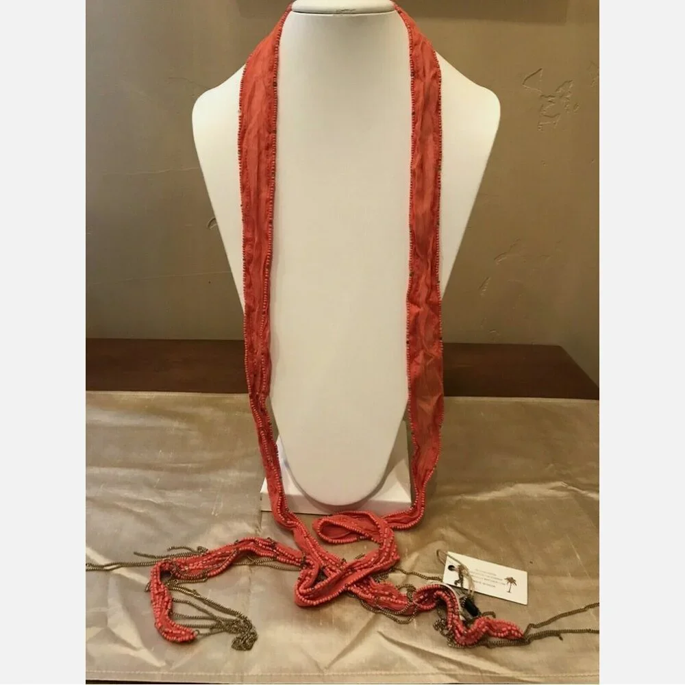 Gold Cake Beaded Choker Scarf Wrap Boho Necklace